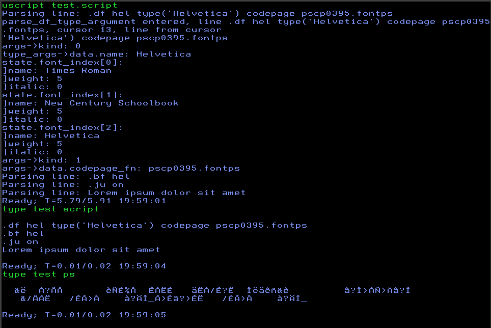 image of uSCRIPT running on VM/ESA 2.4 in debug mode.